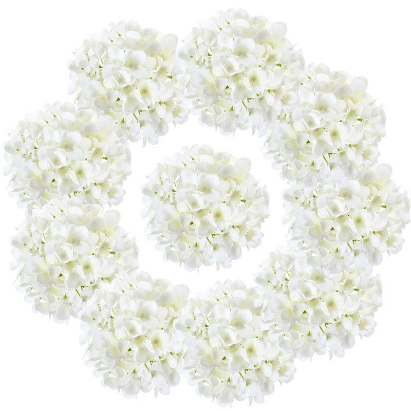 LUSHIDI 10PCS Silk Hydrangea Heads with Stems Artificial Flowers for Wedding Party Home Decor (Off White), One Size Off - Image 1